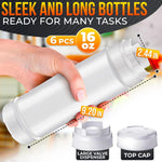 Load image into Gallery viewer, Set of 6 Condiment Squeeze Bottles for Sauces 16 oz – Self Closing Valve Easy to Fill Clear Design  Ready to Dispense for Dressings Condiments and Sauces  Durable and Convenient