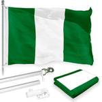 Load image into Gallery viewer, G128 Combo Pack: 6 Feet Tangle Free Spinning Flagpole (Silver) Nigeria Nigerian Flag 3x5 ft Printed 150D Brass Grommets (Flag Included) Aluminum Flag Pole