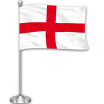Load image into Gallery viewer, G128 England English Deluxe Desk Flag Set  8.5x5.5 In  Printed 300D Polyester, with Silver Dome and Base, 15 Metal Pole, Decorations For Office, Home and Festival Events Celebration