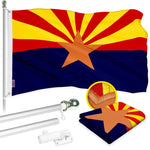 Load image into Gallery viewer, G128 Combo Pack: 6 Ft Tangle Free Aluminum Spinning Flagpole (Silver) &amp; Arizona AZ State Flag 3x5 Ft, ToughWeave Series Embroidered 300D Polyester  Pole with Flag Included