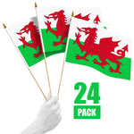 Load image into Gallery viewer, G128 24 Pack Handheld Wales Welsh Stick Flags  12x18 In  Printed 150D Polyester, Country Flag, Solid Wooden Stick, Spear Gold Tip