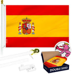 Load image into Gallery viewer, G128 Combo Pack: 6 Ft Tangle Free Aluminum Spinning Flagpole (White) &amp; Spain Spanish Flag 3x5 Ft, Double ToughWeave Series Double Sided Embroidered 210D Polyester  Pole with Flag Included