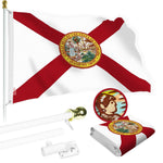 Load image into Gallery viewer, G128 Combo Pack: 5 Ft Tangle Free Aluminum Spinning Flagpole (White) &amp; Florida FL State Flag 2.5x4 Ft, StormFlyer Series Embroidered 220GSM Spun Polyester  Pole with Flag Included