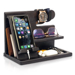 Load image into Gallery viewer, Wood Phone Docking Station for Men Fumed Black Desktop or Nightstand Organizer
