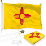 Load image into Gallery viewer, G128 Combo Pack: 6 Feet Tangle Free Spinning Flagpole (White) New Mexico NM State Flag 3x5 ft Printed 150D Brass Grommets (Flag Included) Aluminum Flag Pole