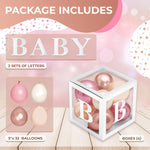 Load image into Gallery viewer, Baby Shower Boxes with Letters 44 Pcs White Boxes with Rose Gold Dusty Pink Sand &amp; White Balloons Gender Reveal &amp; Party Decoration Set by