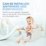 Load image into Gallery viewer, Grey Canvas Baby Swing Wooden Hanging Swing Seat Chair with Safety Belt Durable Baby Swing Chair Outdoor and Indoor Swing for Kids Mounting Hardware Included Gray
