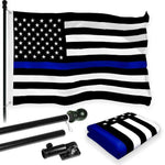 Load image into Gallery viewer, G128 Combo Pack: 6 Feet Tangle Free Spinning Flagpole (Black) Thin Blue Line Flag 3x5 ft Printed 150D Brass Grommets (Flag Included) Aluminum Flag Pole