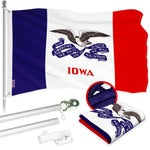 Load image into Gallery viewer, G128 Combo Pack: 6 Ft Tangle Free Aluminum Spinning Flagpole (Silver) &amp; Iowa IA Deluxe State Flag 3x5 Ft, ToughWeave Series Embroidered 300D Polyester  Pole with Flag Included