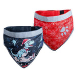 Load image into Gallery viewer, Dog Christmas Bandana 2 Pack – Reflective Holiday Ugly Sweater Dinosaur Print &amp; Classic Xmas Design – Adjustable Pet Collar Bandanas for Large Medium &amp; Small Breeds Dog or Cat Accessory Gift