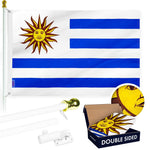 Load image into Gallery viewer, G128 Combo Pack: 6 Ft Tangle Free Aluminum Spinning Flagpole (White) &amp; Uruguay Uruguayan Flag 3x5 Ft, Double ToughWeave Series Double Sided Embroidered 210D Polyester  Pole with Flag Included