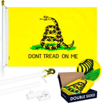 Load image into Gallery viewer, G128  6 Feet Tangle Free Spinning Flagpole (White) Gadsden Double Sided Brass Grommets Embroidered 3x5 ft (Flag Included) Aluminum Flag Pole