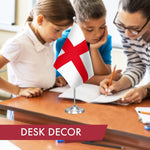 Load image into Gallery viewer, G128 England English Deluxe Desk Flag Set  8.5x5.5 In  Printed 300D Polyester, with Silver Dome and Base, 15 Metal Pole, Decorations For Office, Home and Festival Events Celebration