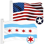 Load image into Gallery viewer, G128 Combo Pack: USA American Flag &amp; Chicago Flag 3x5 Ft Embroidered 300D Polyester, Indoor/Outdoor, Brass Grommets