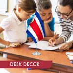 Load image into Gallery viewer, G128 Costa Rica Costa Rican Deluxe Desk Flag Set  8.5x5.5 In  Printed 300D Polyester, with Silver Dome and Base, 15 Metal Pole, Decorations For Office, Home and Festival Events Celebration