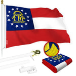 Load image into Gallery viewer, G128 Combo Pack: 5 Ft Tangle Free Spinning Flagpole (White) &amp; Georgia Flag 2.5x4 Ft Embroidered 220GSM Spun Polyester, Brass Grommets (Flag Included) Aluminum Flag Pole