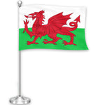 Load image into Gallery viewer, G128 Wales Welsh Deluxe Desk Flag Set  8.5x5.5 In  Printed 300D Polyester, with Silver Dome and Base, 15 Metal Pole, Decorations For Office, Home and Festival Events Celebration