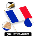 Load image into Gallery viewer, G128 12 Pack Handheld France French Stick Flags  12x18 In  Printed 150D Polyester, Country Flag, Solid Wooden Stick, Spear Gold Tip