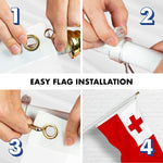 Load image into Gallery viewer, G128 Combo Pack: 6 Ft Tangle Free Aluminum Spinning Flagpole (White) &amp; Tonga Tongan Flag 3x5 Ft, LiteWeave Pro Series Printed 150D Polyester  Pole with Flag Included