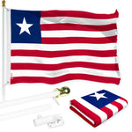 Load image into Gallery viewer, G128 Combo Pack: 6 Ft Tangle Free Aluminum Spinning Flagpole (White) &amp; Liberia Liberian Flag  3x5 Ft LiteWeave Pro Series Printed 150D Polyester  Pole with Flag Included