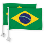 Load image into Gallery viewer, G128 2 Pack: Brazil Brazilian Car Flag  11x17 In  Double LiteWeave Pro Series Double Sided Printed 150D Polyester  Flagpole Included  Perfect for Festival Celebrations, Parades