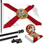 Load image into Gallery viewer, G128 Combo Pack: 5 Ft Tangle Free Aluminum Spinning Flagpole (Black) &amp; Florida FL State Flag 2.5x4 Ft, StormFlyer Series Embroidered 220GSM Spun Polyester  Pole with Flag Included