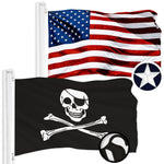Load image into Gallery viewer, G128 Combo Pack: American USA Flag 2.5x4 Ft &amp; Pirate Jolly Roger Bones Flag 2.5x4 Ft  Both ToughWeave Series Embroidered 300D Polyester, Embroidered Design, Indoor/Outdoor, Brass Grommets