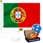 Load image into Gallery viewer, G128 Combo Pack: 6 Ft Tangle Free Aluminum Spinning Flagpole (White) &amp; Portugal Portuguese Flag 3x5 Ft, Double ToughWeave Series Double Sided Embroidered 210D Polyester  Pole with Flag Included