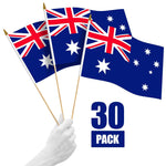 Load image into Gallery viewer, G128 30 Pack Handheld Australia Australian Stick Flags  12x18 In  Printed 150D Polyester, Country Flag, Solid Wooden Stick, Spear Gold Tip