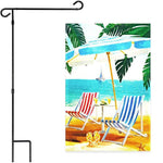 Load image into Gallery viewer, Combo Pack: Garden Flag Stand Black 36x16 Inch &amp; Garden Flag Beach Summer with Chairs Umbrella 12x18 Inch