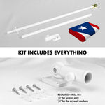 Load image into Gallery viewer, G128 Combo Pack: 5 Ft Tangle Free Spinning Flagpole (White) &amp; Puerto Rico Flag 2.5x4 Ft Embroidered 220GSM Spun Polyester, Brass Grommets (Flag Included) Aluminum Flag Pole