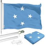Load image into Gallery viewer, G128 Combo Pack: 6 Ft Tangle Free Aluminum Spinning Flagpole (Silver) &amp; Micronesia Micronesian Flag  3x5 Ft LiteWeave Pro Series Printed 150D Polyester  Pole with Flag Included