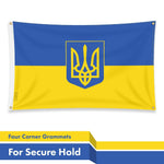 Load image into Gallery viewer, G128 Ukraine Ukrainian Coat of Arms Flag  3x5 Ft  LiteWeave Pro Series Printed 150D Polyester, 4 Corner Brass Grommets  Country Flag, Perfect For Balcony, More Durable Than 100D 75D Polyester
