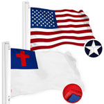 Load image into Gallery viewer, G128 Combo Pack: American USA Flag 2.5x4 Ft &amp; Christian Flag 2.5x4 Ft, Both Embroidered SPUN Polyester, Indoor/Outdoor, Brass Grommets