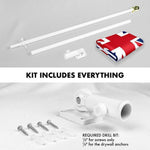 Load image into Gallery viewer, G128 Combo Pack: 6 Feet Tangle Free Spinning Flagpole (White) UK United Kingdom Flag 3x5 ft Printed 150D Brass Grommets (Flag Included) Aluminum Flag Pole
