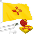 Load image into Gallery viewer, G128 Combo Pack: 6 Ft Tangle Free Spinning Flagpole (Silver) &amp; New Mexico Flag 3x5 Ft Embroidered 220GSM Spun Polyester, Brass Grommets (Flag Included) Aluminum Flag Pole