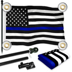 Load image into Gallery viewer, G128 Combo Pack: 6 Ft Tangle Free Aluminum Spinning Flagpole (Black) &amp; Thin Blue Line Flag 3x5 Ft, LiteWeave Pro Series Printed 150D Polyester, 4 Corner Brass Grommets  Pole with Flag Included