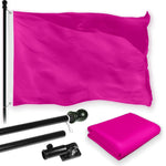 Load image into Gallery viewer, G128 Combo Pack: 5 Ft Tangle Free Aluminum Spinning Flagpole (Black) &amp; Solid Pink Color Flag 2x3 Ft, LiteWeave Pro Series Printed 150D Polyester  Pole with Flag Included