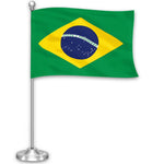 Load image into Gallery viewer, Brazil Brazilian Desk Flag Set 8.5x5.5 In Printed 300D Polyester with Silver