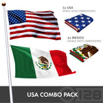 Load image into Gallery viewer, Combo Pack: USA American Flag 3x5 Ft Embroidered Stars &amp; Mexico Flag 3x5 Ft Embroidered Double Sided 3ply