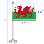 Load image into Gallery viewer, G128 Wales Welsh Deluxe Desk Flag Set  8.5x5.5 In  Printed 300D Polyester, with Silver Dome and Base, 15 Metal Pole, Decorations For Office, Home and Festival Events Celebration