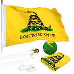 Load image into Gallery viewer, G128 Flag Pole 5 FT White Tangle Free &amp; Gadsden Flag 2x3 FT Combo Embroidered Spun Polyester