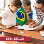 Load image into Gallery viewer, Brazil Brazilian Desk Flag Set 8.5x5.5 In Printed 300D Polyester with Silver