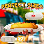 Load image into Gallery viewer, Hotdog Trays Disposable for Party and BBQ   Durable Paper Hot Dog Trays Disposable for Food Serving Suitable for Hotdogs and Nachos Microwave Safe and Grease Resistant 50 Pcs Hot Dog Holders