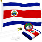 Load image into Gallery viewer, G128 Combo Pack: 6 Ft Tangle Free Aluminum Spinning Flagpole (White) &amp; Costa Rica Costa Rican Flag 3x5 Ft, ToughWeave Series Embroidered 300D Polyester  Pole with Flag Included