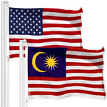 Load image into Gallery viewer, G128 Combo Pack: American USA Flag 3x5 Ft &amp; Malaysia Flag 3x5 Ft, Both Printed 150D Polyester, Indoor/Outdoor, Brass Grommets