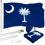 Load image into Gallery viewer, G128  6 Feet Tangle Free Spinning Flagpole (Silver) South Carolina Flag Brass Grommets Embroidered 3x5 ft (Flag Included) Aluminum Flag Pole