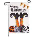 Load image into Gallery viewer, G128 Garden Flag Happy Halloween Witch Feet and Spooky Pumpkins  12x18 Inch  Printed Burlap Polyester  Halloween Fall Decoration