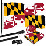 Load image into Gallery viewer, G128 Combo Pack: 5 Ft Tangle Free Aluminum Spinning Flagpole (Black) &amp; Maryland MD State Flag 2.5x4 Ft, ToughWeave Series Embroidered 300D Polyester  Pole with Flag Included