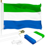 Load image into Gallery viewer, G128 Combo Pack: 6 Ft Tangle Free Aluminum Spinning Flagpole (White) &amp; Sierra Leone Sierra Leonean Flag  3x5 Ft LiteWeave Pro Series Printed 150D Polyester  Pole with Flag Included